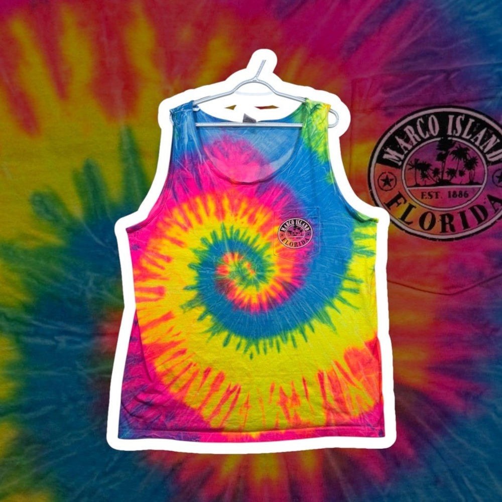 Marco Island Destinations Tank Top Mens 2XL Tie Dye Pink Yellow Blue Florida